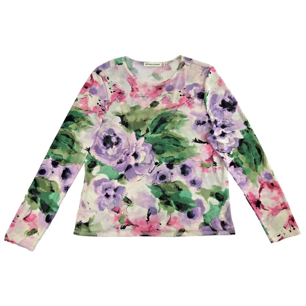 Rebecca Minkoff Sheer Mesh Longsleeve Top XL Floral Fairy Whimsical Festival